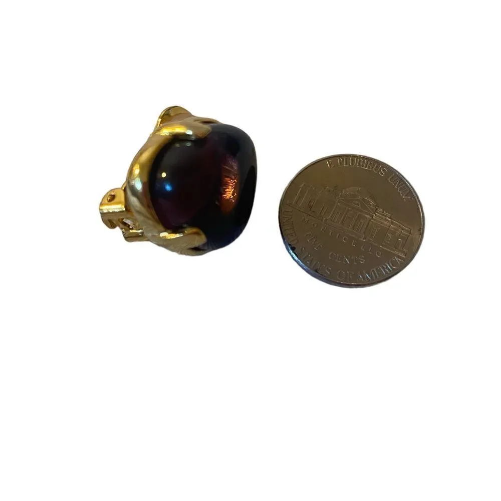 Kenneth Jay Lane Couture Collection Amythest Colored Yellow Gold Clip Earrings - Picture 6 of 7